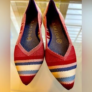 Rothy's 7 Varsity Stripe Red Points Rare Unicorn Flat Shoes BNIB